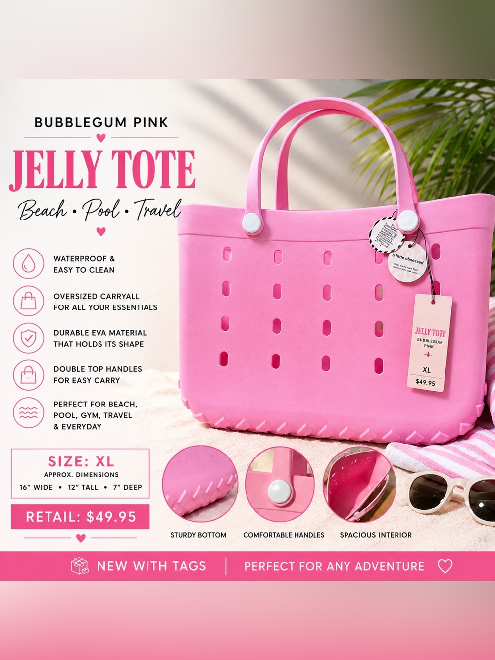 Jelly Tote Bubblegum Pink Oversized Women's Tote